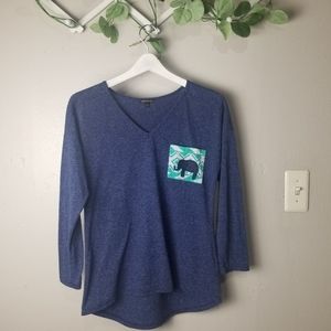MM V neck heathered blue size S